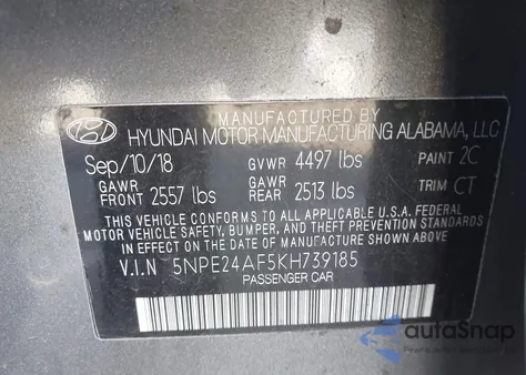 2019 Hyundai Sonata Se z USA, uszkodzony, nr VIN 5NPE24AF5KH739185